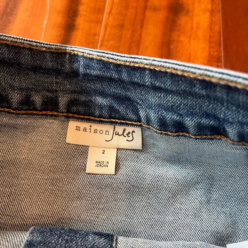 New NWT Maison Jules Denim Skirt Merci Wash Jean Mini Button-Front Pockets Sz 2 - Picture 4 of 8